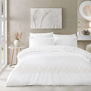Linens Brode Chiffon Pamuk Beyaz Çift Kişilik Nevresim Takımı