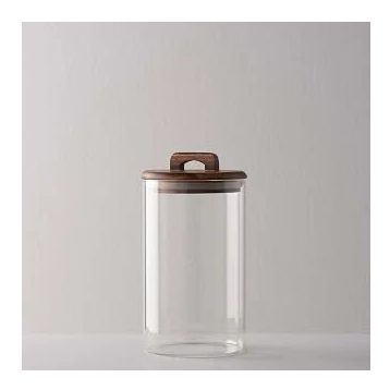 Linens Handle Cam Akasya Kapak 10x10x19 cm Kavanoz