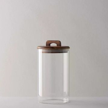 Linens Handle Cam Akasya Kapak 10x10x19 cm Kavanoz