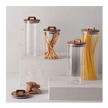 Linens Handle Cam Akasya Kapak 10x10x24 cm Kavanoz