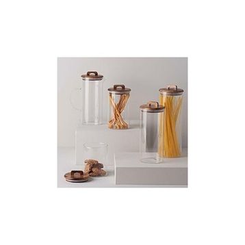 Linens Handle Cam Akasya Kapak 10x10x24 cm Kavanoz