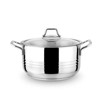 Lines 20 cm Oscar Metal Kulp Cam Kapak Derin Çelik Tencere