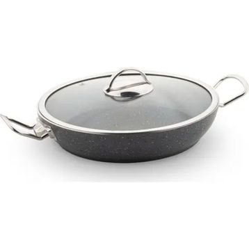 Lines Menemen Aşkı Cam Kapaklı 28 cm Siyah Granit Tava