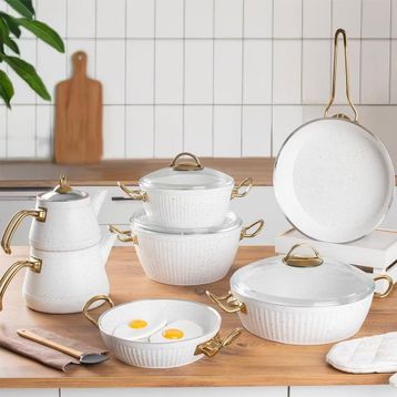 Lines Oscar Granit 11 Parça 20 cm Beyaz Desenli Tencere Seti