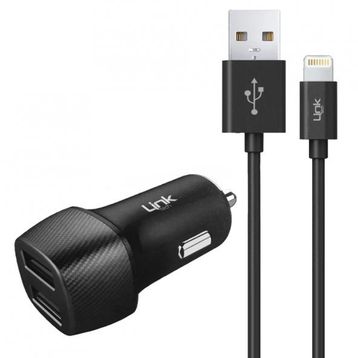 Linktech C492 2.4A 2x USB Araç Şarj Aleti ve Lightning USB Kablo Set
