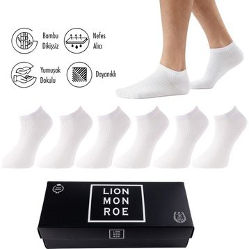 Lion Monroe L5952AZNP Softaura Saf Bambu Düz Kısa Dikişsiz Premium Beyaz 6'lı Erkek Patik Çorap