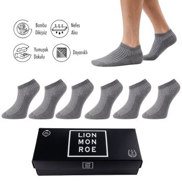 Lion Monroe L5952AZNP Softaura Saf Bambu Düz Kısa Dikişsiz Premium Gri 6'lı Erkek Patik Çorap