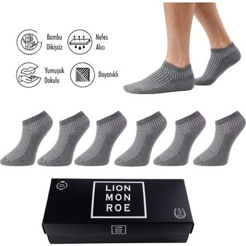 Lion Monroe L5952AZNP Softaura Saf Bambu Düz Kısa Dikişsiz Premium Gri 6'lı Erkek Patik Çorap