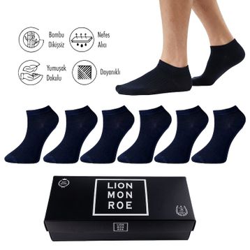 Lion Monroe L5952AZNP Softaura Saf Bambu Düz Kısa Dikişsiz Premium Lacivert 6'lı Erkek Patik Çorap