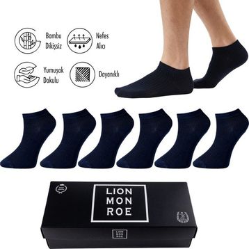 Lion Monroe L5952AZNP Softaura Saf Bambu Düz Kısa Dikişsiz Premium Lacivert 6'lı Erkek Patik Çorap