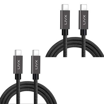 LivX İkili Paket Solid 100W 5A Type C to Type C PD 2.0 5 Gbps Space Gray 2 Metre Hızlı Şarj ve Data Kablosu
