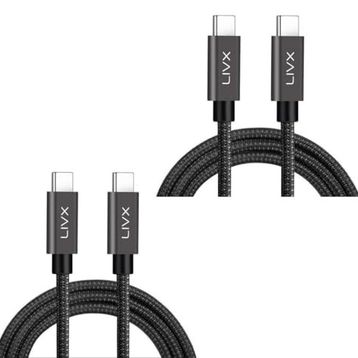 LivX İkili Paket Solid 100W 5A Type C to Type C PD 2.0 5 Gbps Space Gray 2 Metre Hızlı Şarj ve Data Kablosu
