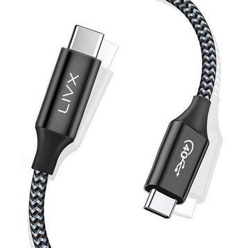 LivX TH01 Action Thunderbolt 4 Type C Kablo 100 W PD Şarj 1 mt 40 GBPS Örgülü Kablo Veri ve Görüntü Aktarım Kablosu
