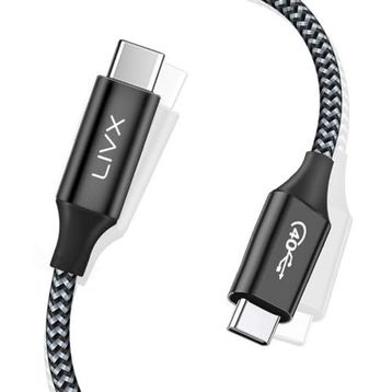 LivX TH01 Action Thunderbolt 4 Type C Kablo 100 W PD Şarj 1 mt 40 GBPS Örgülü Kablo Veri ve Görüntü Aktarım Kablosu