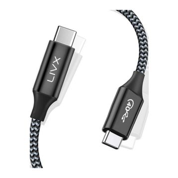 LivX TH02 Action Thunderbolt 4 Type C Kablo 100 W PD Şarj 1.8 Metre 40 Gbps Örgülü Kablo Veri ve Görüntü Aktarım Kablosu