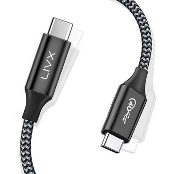 LivX TH02 Action Thunderbolt 4 Type C Kablo 100 W PD Şarj 1.8 Metre 40 Gbps Örgülü Kablo Veri ve Görüntü Aktarım Kablosu