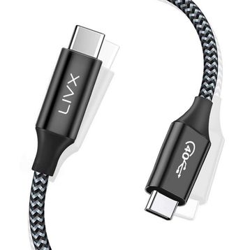 LivX TH02 Action Thunderbolt 4 Type C Kablo 100 W PD Şarj 1.8 Metre 40 Gbps Örgülü Kablo Veri ve Görüntü Aktarım Kablosu