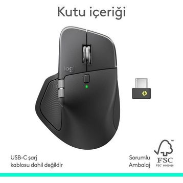 Logitech MX Master 4 910-007563 Gri Şarjlı Sessiz Kablosuz Mouse