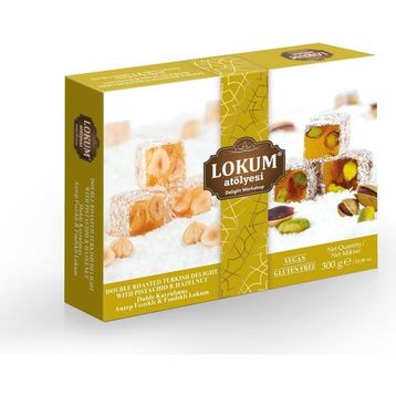 Lokum Atölyesi 300 gr Duble Kavrulmuş Antep Fıstıklı Fındıklı Lokum