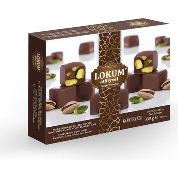 Lokum Atölyesi 300 gr Sütlü Çikolata Kaplı, Duble Kavrulmuş Antep Fıstıklı Mini Lokum