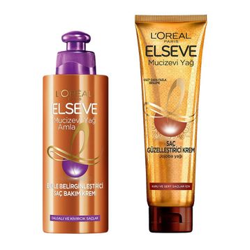L'Oréal Paris Elseve Mucizevi Yağ Saç Güzelleştirici Krem 150 ml Kuru ve Sert Saçlar Elseve Mucizevi Amla Yağı Bukle Belirginleştirici Saç Bakım Kremi Saç Bakım Seti