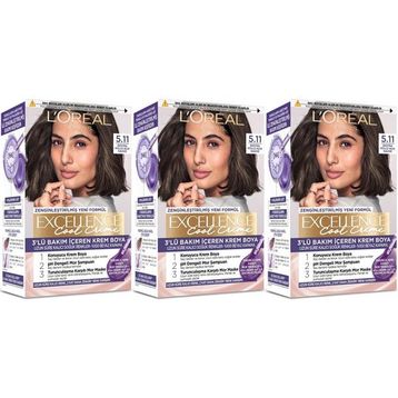 L'Oréal Paris Excellence 5.11 Ekstra Küllü Açık Kahve 3'lü Saç Boyası
