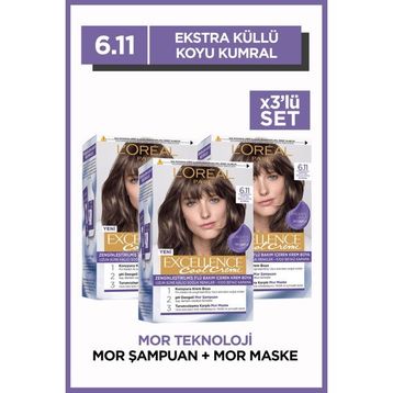L'Oréal Paris Excellence 6.11 Ekstra Küllü Koyu Kumral 3'lü Saç Boyası