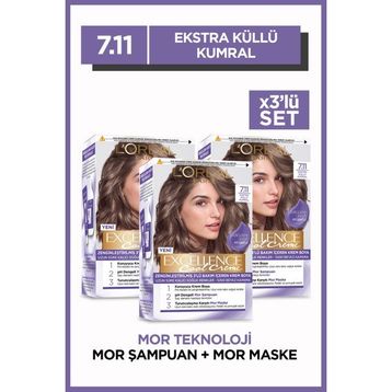L'Oréal Paris Excellence 7.11 Ekstra Küllü Kumral 3'lü Saç Boyası