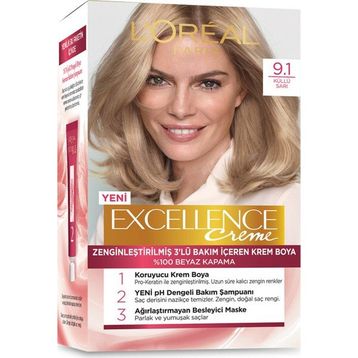 L'Oréal Paris Excellence Creme 3'lü Bakım İçeren Sarı Küllü 9.1 Krem Boya