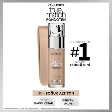 L'Oréal Paris True Match Bakım Yapan Fondöten - 3C Soğuk Alt Ton