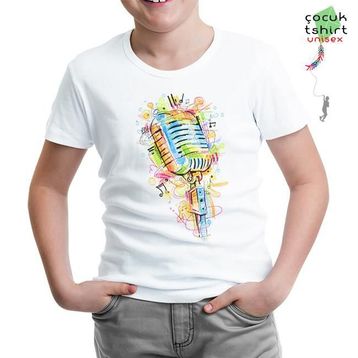 Lord T-Shirt ÇB-993 Beyaz Mikrofon Notalar Erkek Çocuk T-shirt