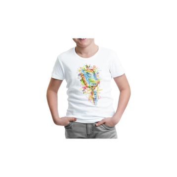 Lord T-Shirt ÇB-993 Beyaz Mikrofon Notalar Erkek Çocuk T-shirt