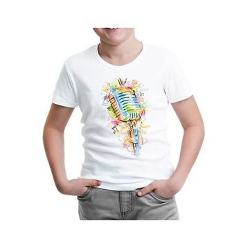 Lord T-Shirt ÇB-993 Beyaz Mikrofon Notalar Erkek Çocuk T-shirt
