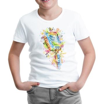 Lord T-Shirt ÇB-993 Beyaz Mikrofon Notalar Erkek Çocuk T-shirt