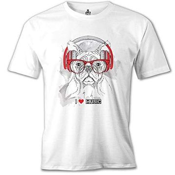 Lord T-Shirt MB-975 Köpek Müzik Beyaz Erkek T-Shirt