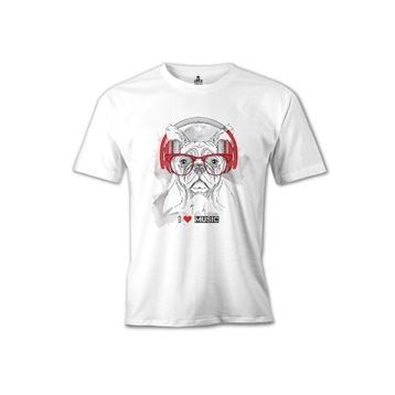 Lord T-Shirt MB-975 Köpek Müzik Beyaz Erkek T-Shirt