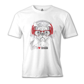 Lord T-Shirt MB-975 Köpek Müzik Beyaz Erkek T-Shirt