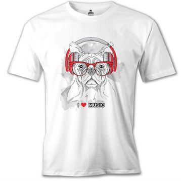 Lord T-Shirt MB-975 Köpek Müzik Beyaz Erkek T-Shirt