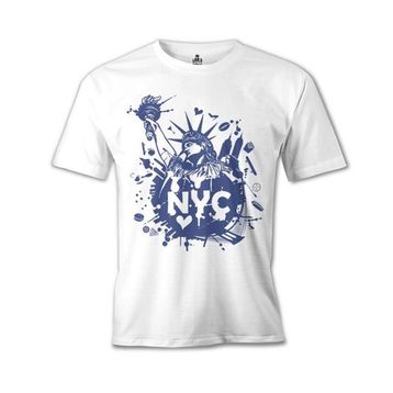 Lord T-Shirt New York Özgürlük Anıtı Beyaz Erkek T-Shirt