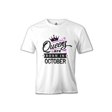 Lord T-Shirt Queens Born in October Beyaz Erkek T-shirt