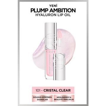 Loreal Paris 101 Cristal Clear Plump Ambition Hyaluron Lip Oil Besleyici ve Nemlendirici Dudak Parlatıcısı