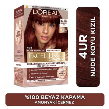 Loreal Paris Excellence Creme Nude 4UR Nude Koyu Kızıl Renkler Saç Boyası