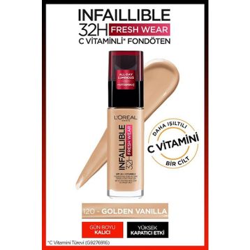 L'oreal Paris Uzun Süre Kalıcı Fondöten - Infaillible 24h Fresh Wear 120 Vanilya 30 Ml