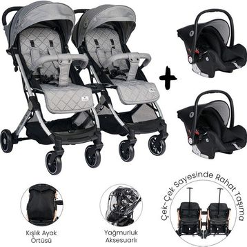 Lorelli New Fiorano Kabin Dolphin Grey Gri İkiz Bebek Arabası