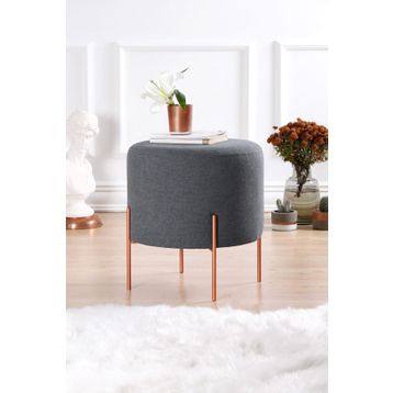 Lorence Home TY4447 Koyu Gri Yuvarlak Copper Puf