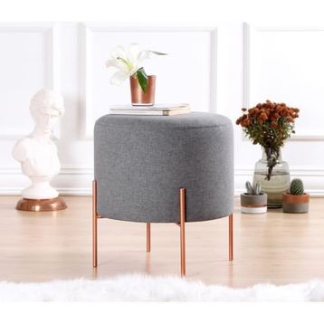 Lorence Home TY4451 Gri Yuvarlak Copper Puf