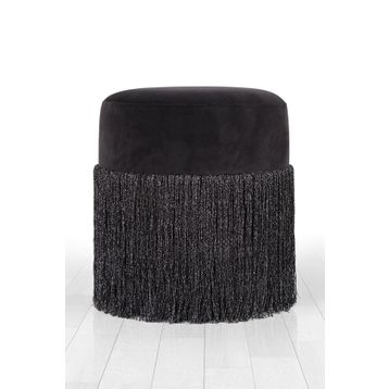 Lorence Home TY7574 Siyah Merkür Püsküllü Puf