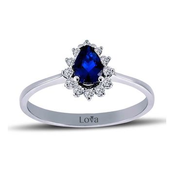 Lova 1020241 Pırlantalı Damla Safir Anturaj Yüzük