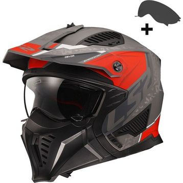 LS2 Drifter Devor Modüler Mat Gri Kırmızı Motor Kaskı