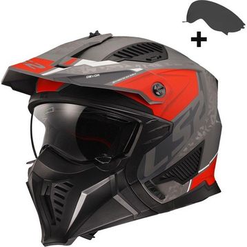LS2 Drifter Devor Modüler Mat Gri Kırmızı Motor Kaskı